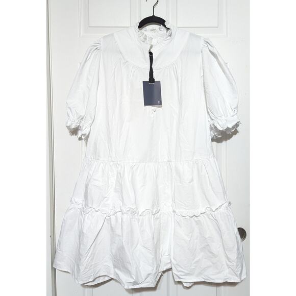 Tuckernuck Pomander Place White Selena Tiered Mini Dress Short Puff Sleeves, XXL - Picture 6 of 11